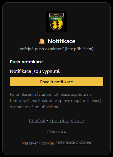 Nastavení upozornění v aplikaci SDH Štěpánovice